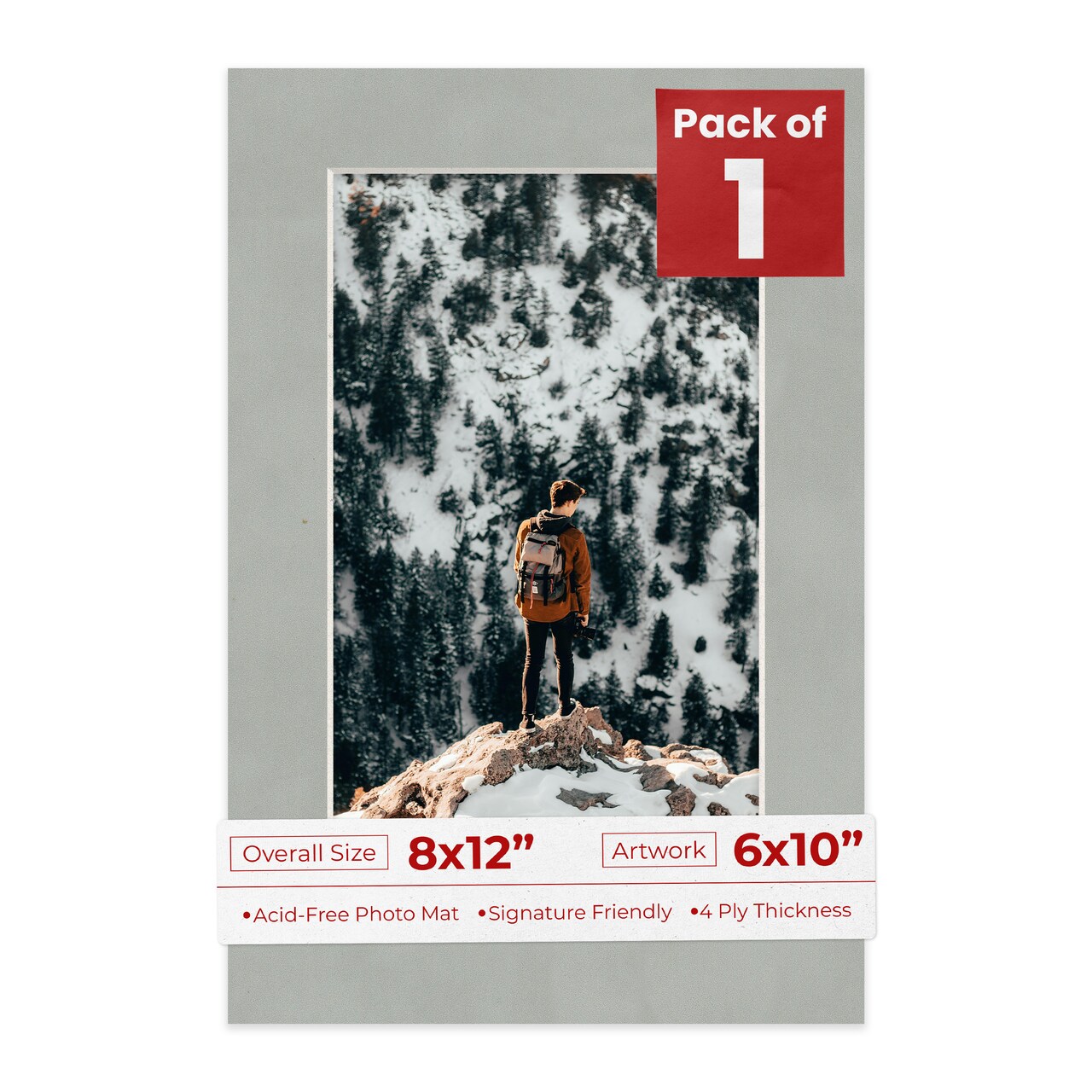 Light Grey Suede Mat Board for 8x12 Frames - Fits 6x10 Photos